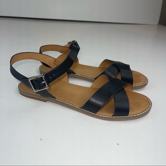 Tucker & Tate Nordstrom Black Faux Leather Ankle Strap Sandals - Picture 4 of 13